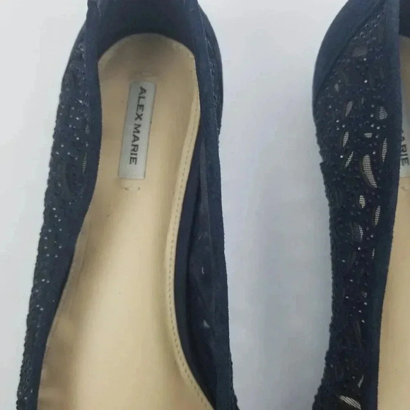Women's Suede Laser-cut Navy Blue Flats Rhinestones Ballet Flat Shoes Sz 8M - Picture 2 of 8